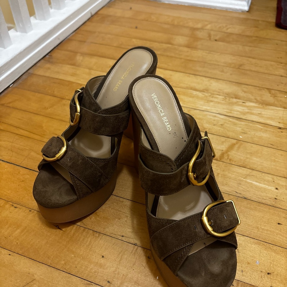 Veronica Beard Garrick Platform Slide Sandal in Mocha Brown - Picture 3 of 4
